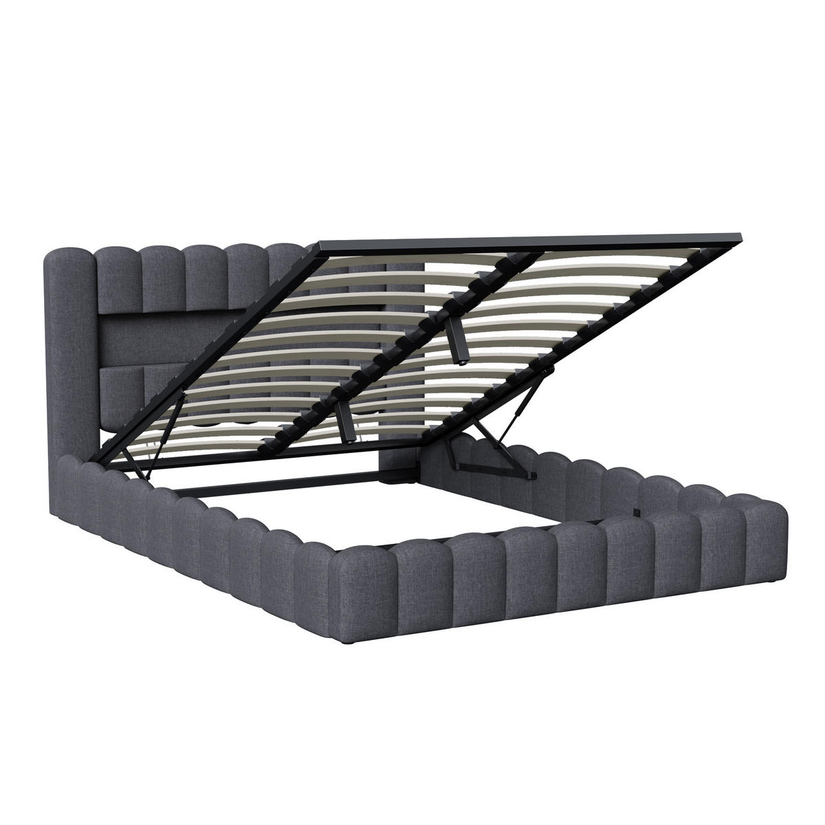 POLSTERBETT 140x200 cm, Grau, mit USB, LED - Grau, Textil/Metall (140/200cm)