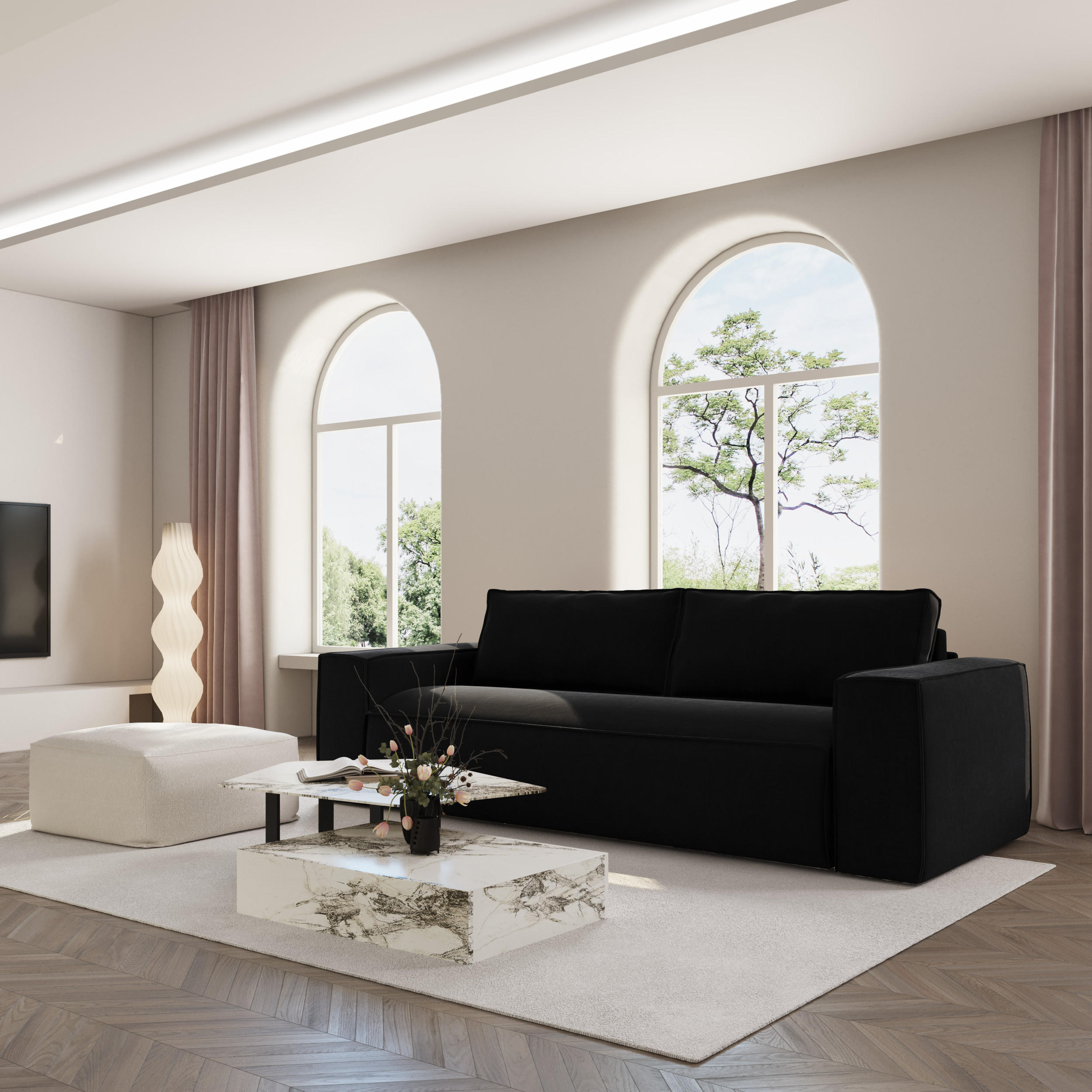 SCHLAFSOFA GERADE Samt Dunkles Anthrazit 214cm - Anthrazit, Textil (214/90/100cm) - Sia Home