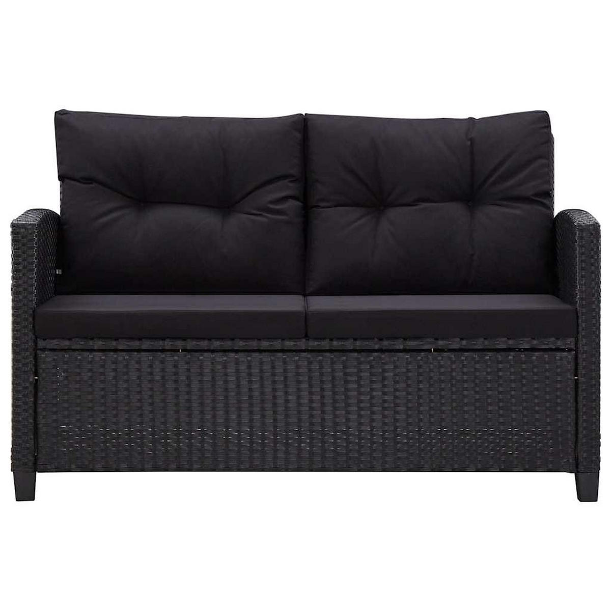 LOUNGEGARNITUR mit Auflagen und 92 cm Couchtisch, aus Poly Rattan und Glas, Schwarz, 6-teiliges Set - Schwarz, Textil/Metall - vidaXL