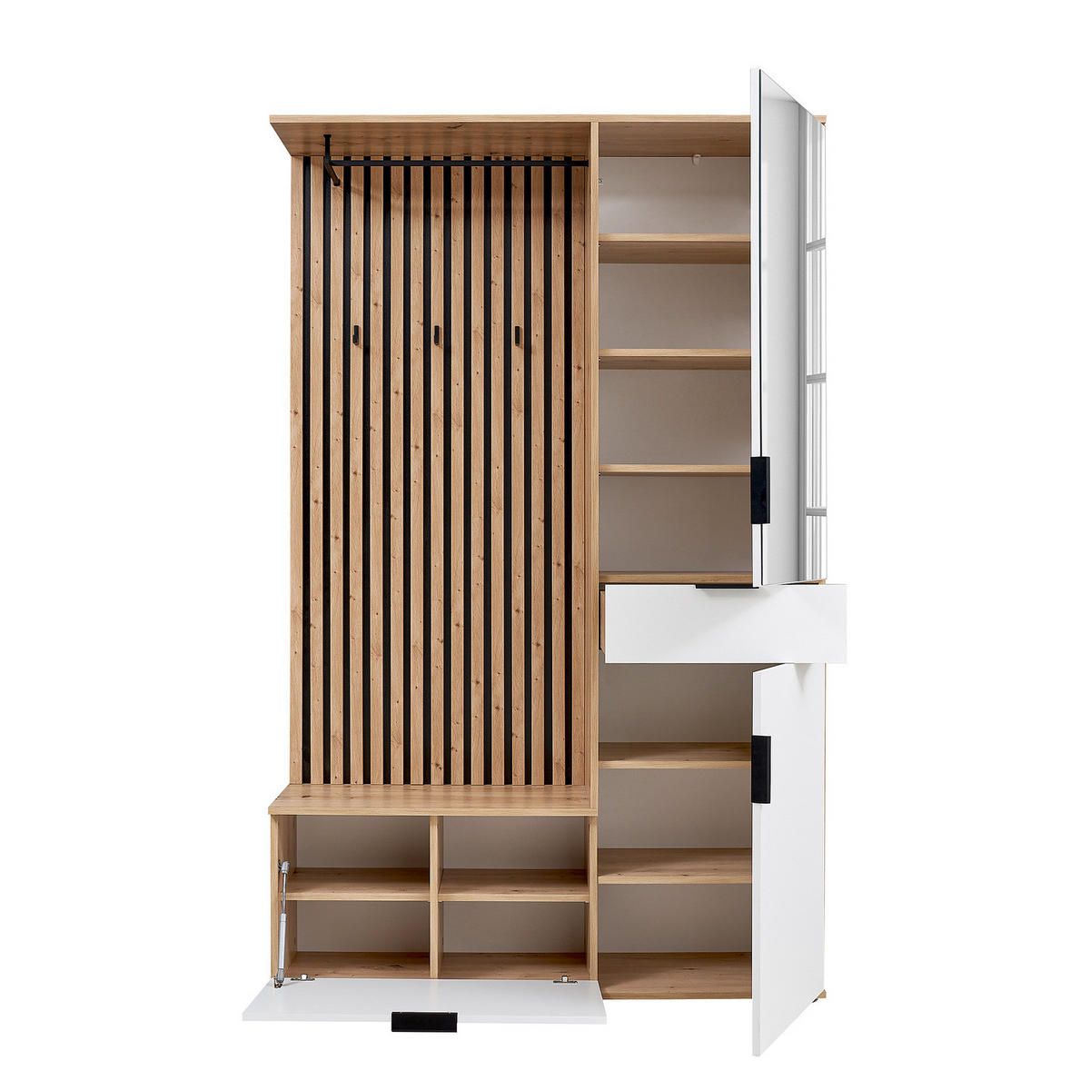 KOMPAKTGARDEROBE - Eiche Artisan Dekor / Weiß - Eichefarben/Weiß, Holzwerkstoff (122/195/35cm) - home24