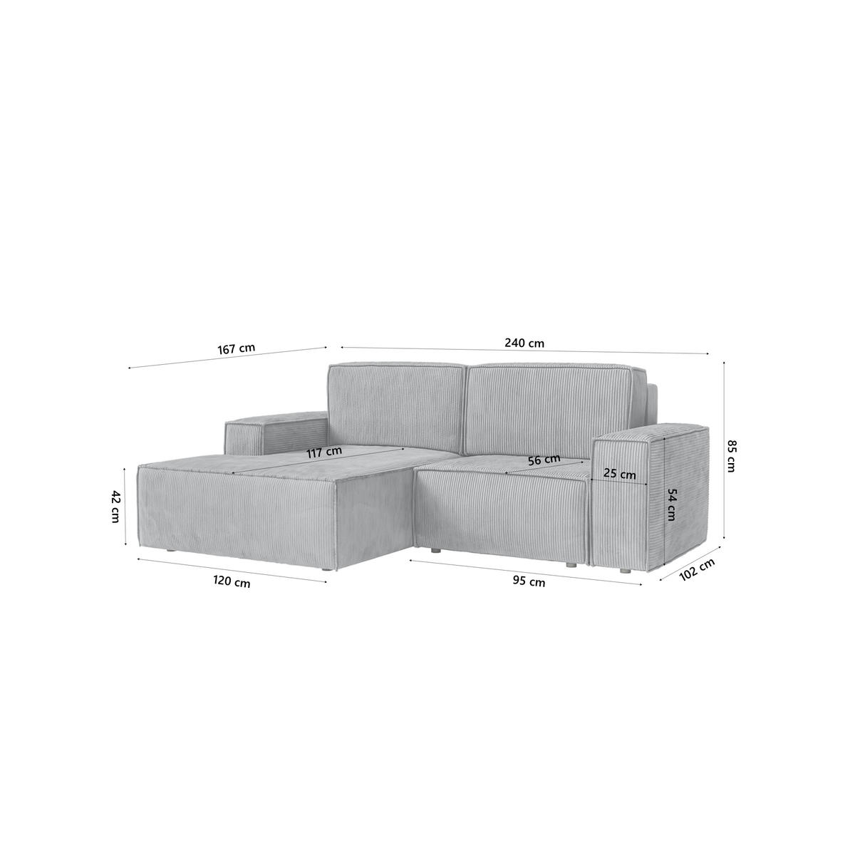 ECKSOFA KOKKO MINI mit Schlaffunktion, Grau - Grau, Textil (240/167cm) - Fedve