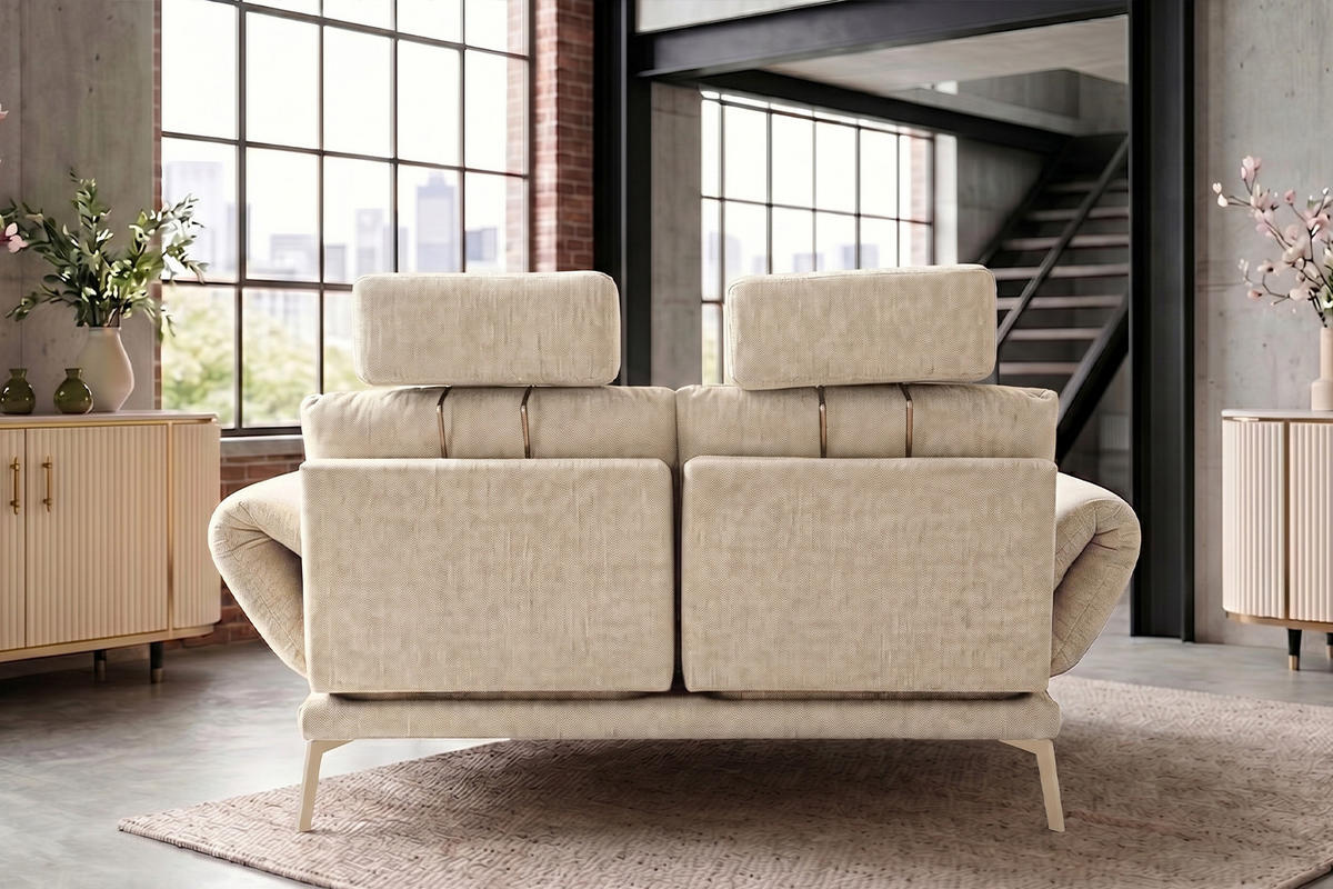 SOFA HOLLY Weiß Flachgewebe - Weiß/Braun, Textil/Metall (176/90/92cm) - KAWOLA
