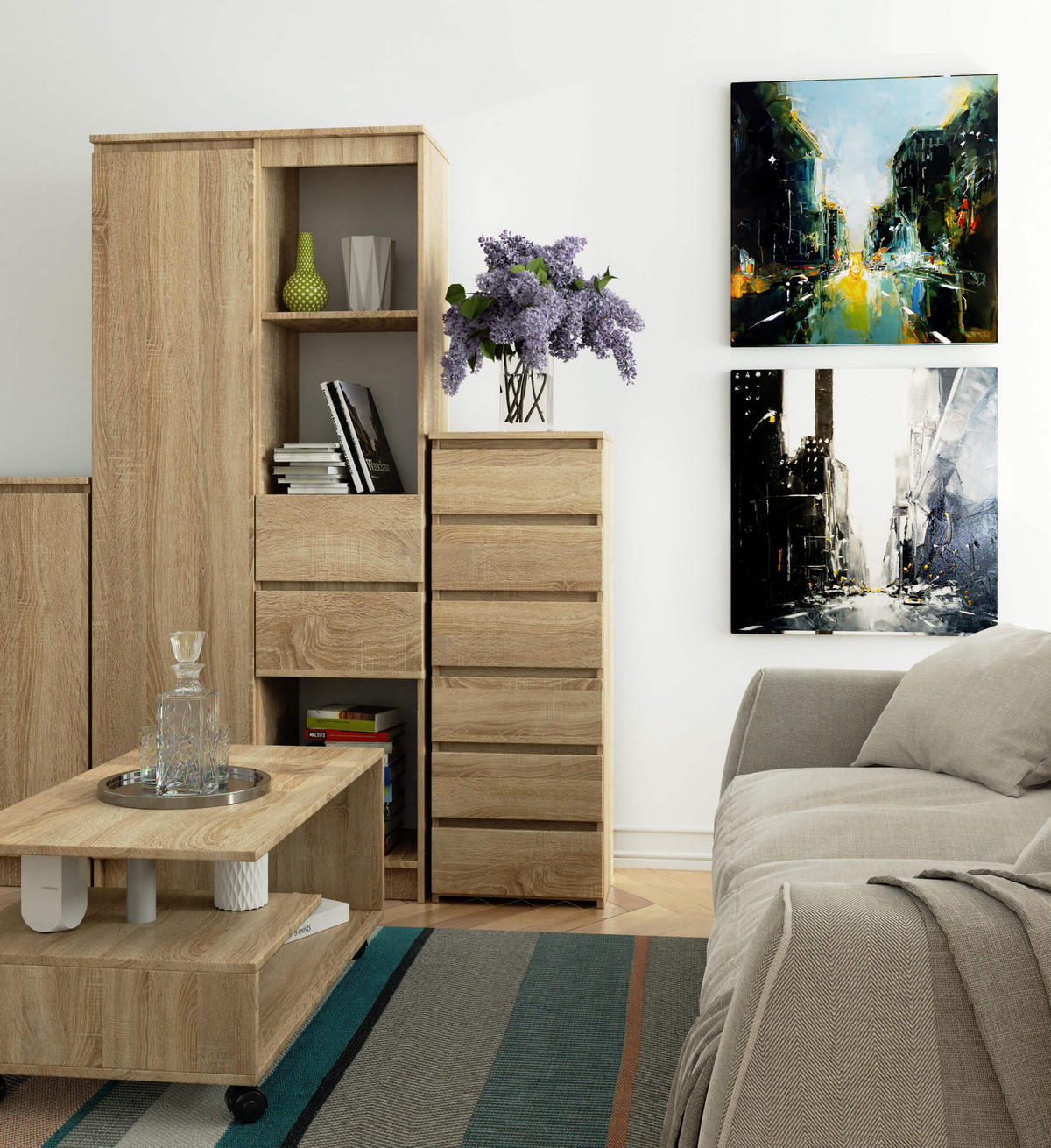 KOMMODE Sonoma Eiche 40x35x109 cm - Sonoma Eiche, Holzwerkstoff (40/109/35cm) - Akord