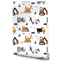 VLIESTAPETE Kräne, Bagger und Baumaschinen – Orange, Schwarz, Weiß – 50x1000 cm - Schwarz/Orange, Papier (50/1000cm) - Muralo