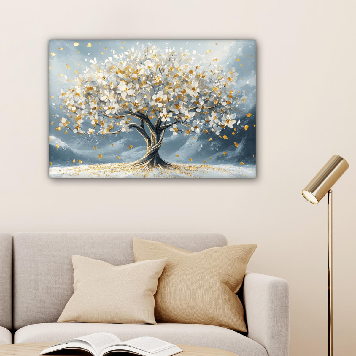 LEINWANDBILD Baum - Winter - Baum des Lebens - Modern - Gold Gemälde 60x40 cm - Goldfarben, Textil (60/40cm) - MuchoWow