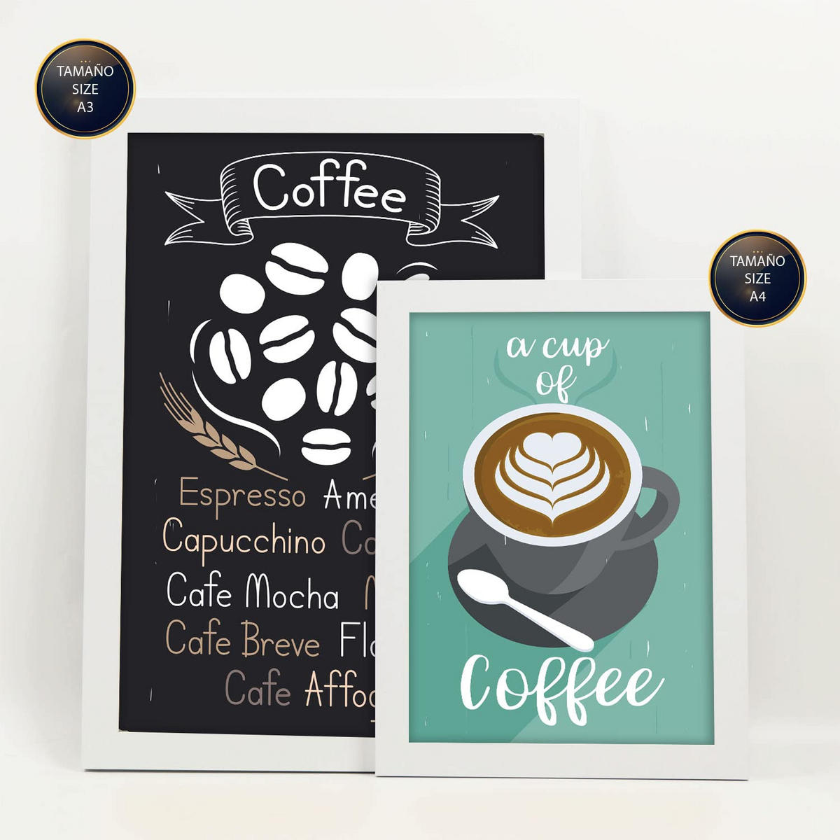 POSTER Set Mit 6 Kaffee Größe A3 & A4 Weißer Rahmen - Weiß, Papier (29.7/1cm) - Nacnic