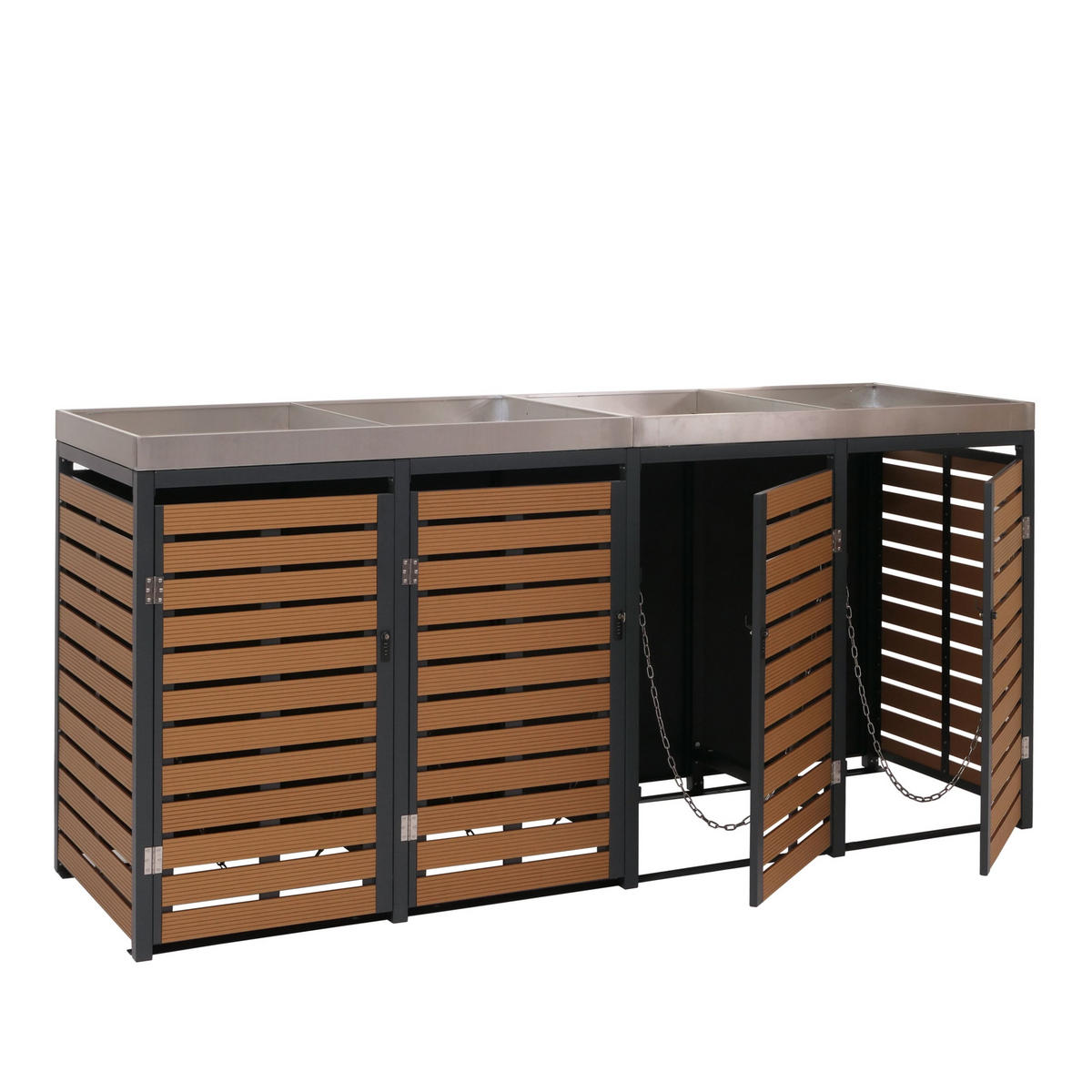 MÜLLTONNENVERKLEIDUNG 4er 124x265x84cm mit Pflanzkasten Teak-Optik - Braun, Metall (265/124/84cm) - PROREGAL