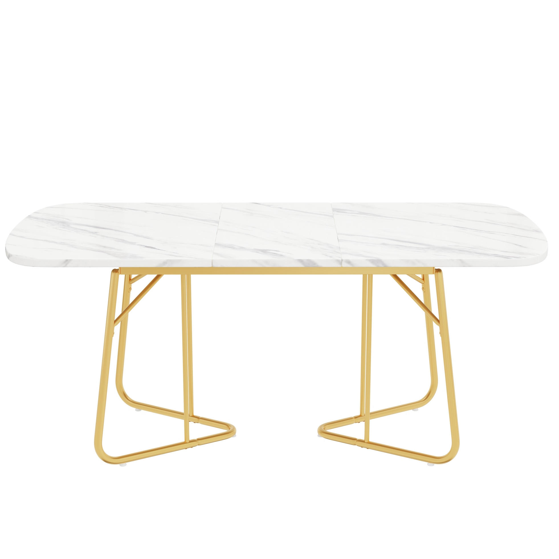 OKWISH ROZKLÁDACÍ jídelní stůl 140/180/80 cm bílý z MDF a kovu se zlatými nohami