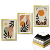 WANDBILDER 3er Set - 20x30 cm Goldrahmen - Abstrakte Pflanzenformen - Goldfarben, Kunststoff (20/30cm) - ArtPrintCave