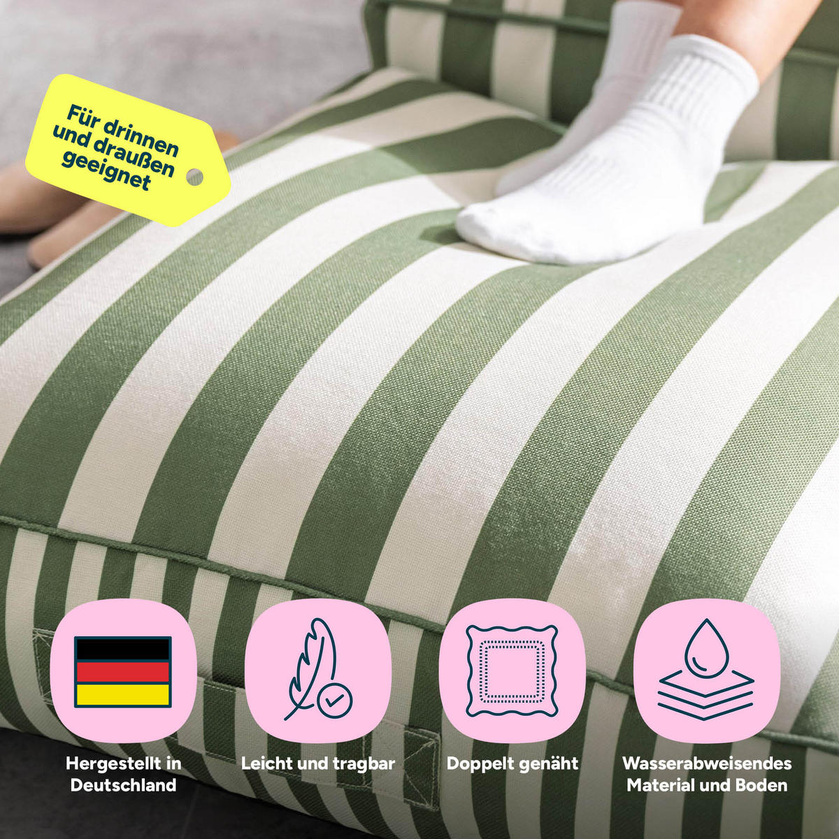 BODENKISSEN mit Sitzsackfüllung Solus - Olivgrün, Textil (72/22/72cm) - icon