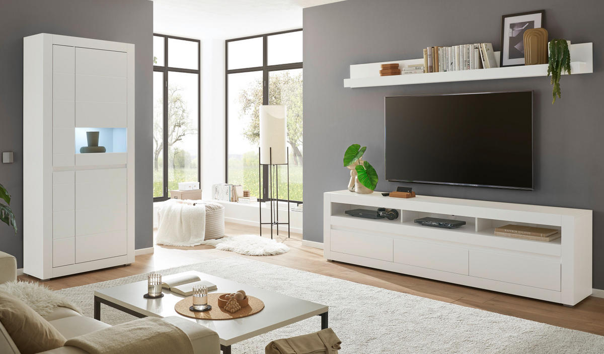 TV-LOWBOARD weiß matt, Evoke Eiche, TV-Unterteil 217 cm, Soft-Close-Funktion - Eichefarben/Silberfarben, Holzwerkstoff/Kunststoff (217/63/42cm) - Furn.Design