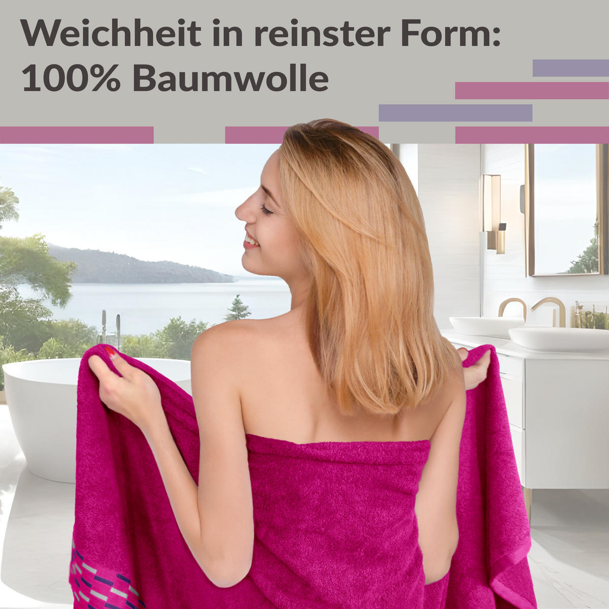 DUSCHTUCH Lugano Purpur 2er 70x140 cm - Pink, Textil (70/140cm) - Lashuma