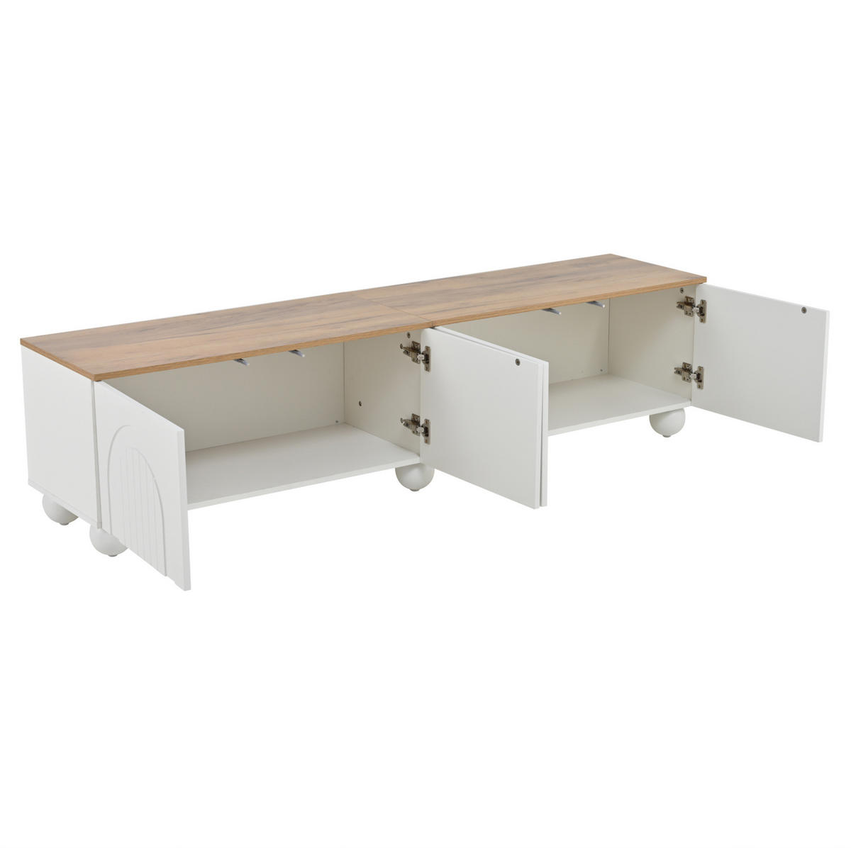 LOWBOARD 180/40/45 cm aus MDF mit 4 Türen und 6 Metallbeinen Weiß/Eichefarben - Weiß, Holzwerkstoff (180/45/40cm) - Modenvie