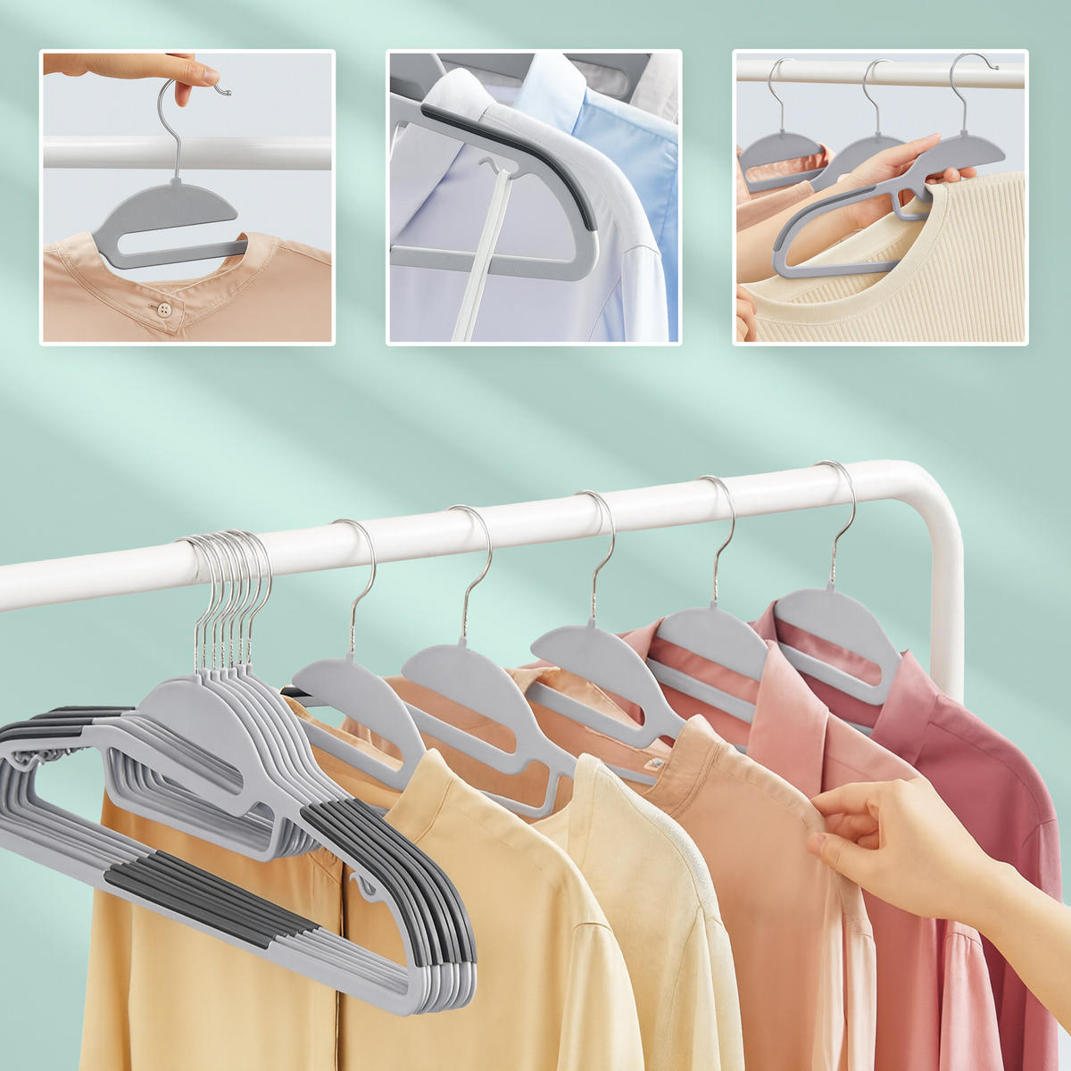 VEŠIAK na šaty - biela, kov/plast (0.5cm) - Relaxdays