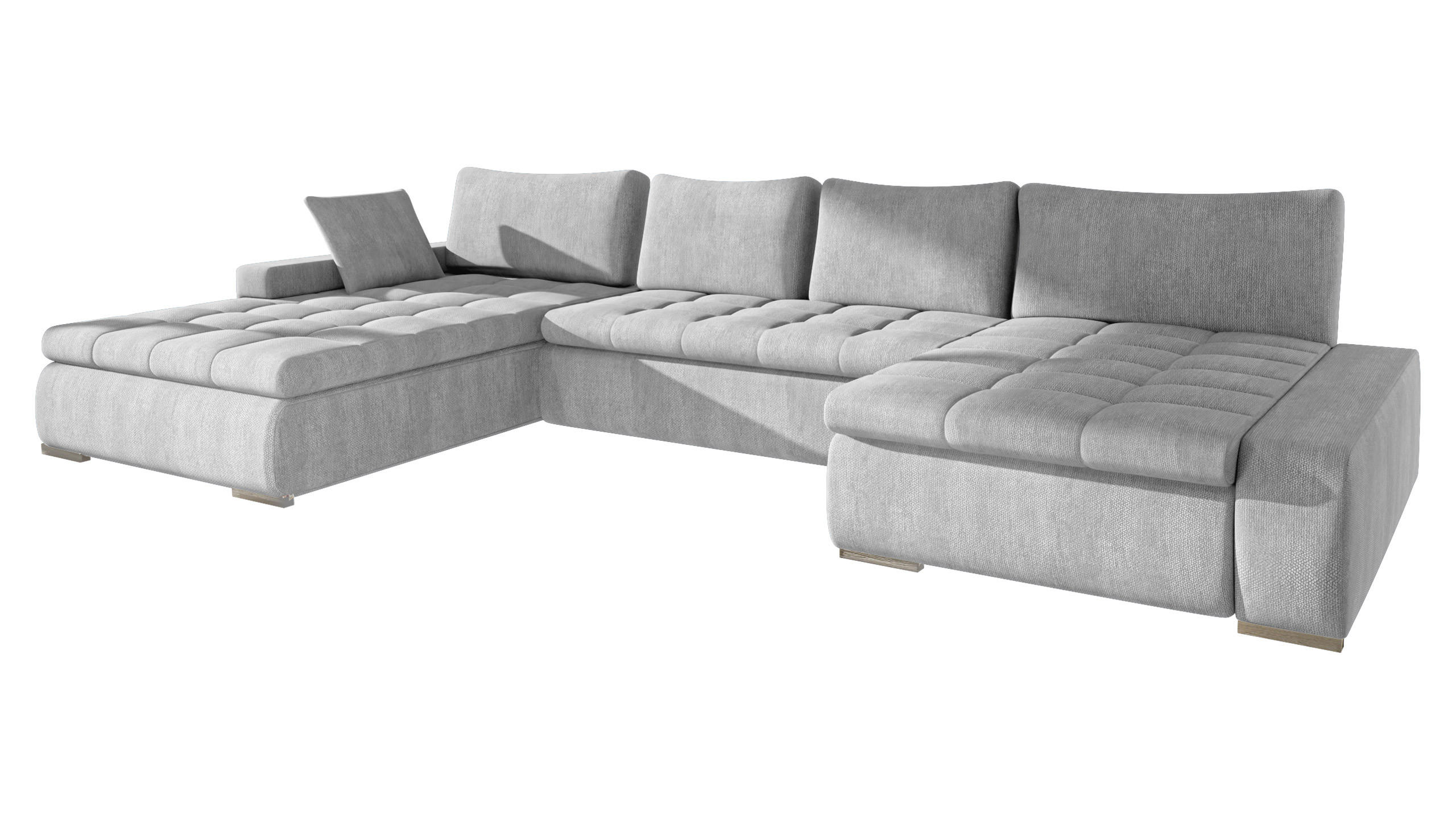 WOHNLANDSCHAFT Caro - Greige/Silberfarben, Holz/Textil (394/80/213cm) - MIRJAN24