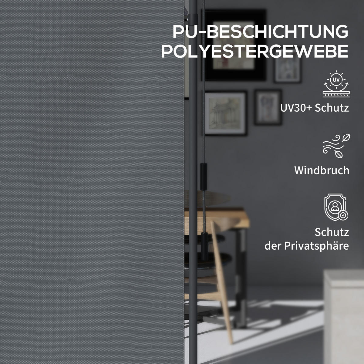 SENKRECHTMARKISE, Polyester, Dunkelgrau - Dunkelgrau, Kunststoff/Metall (2.8/310/120cm) - Outsunny