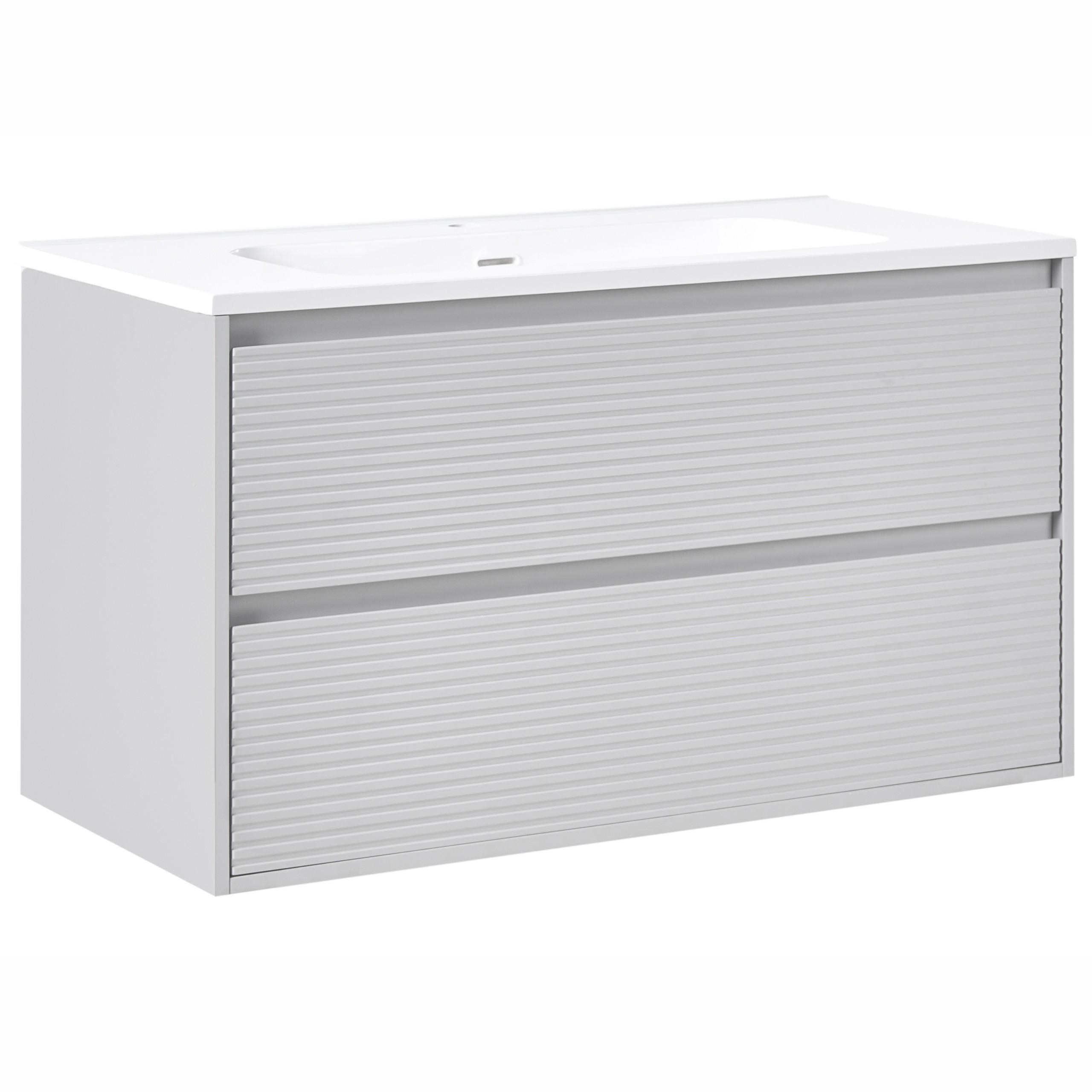 WASCHBECKENUNTERSCHRANK wandmontiertk mit Waschbecken Grau Bahia - Hellgrau, Holzwerkstoff (100/55/110cm) - Beliani