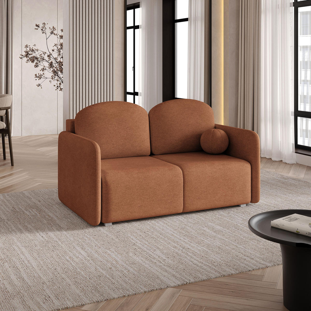BETTSOFA SUVI II NV Orange Geflochtener Stoff mit Schlaffunktion - Orange, Textil (90/85/153cm) - MASSENO