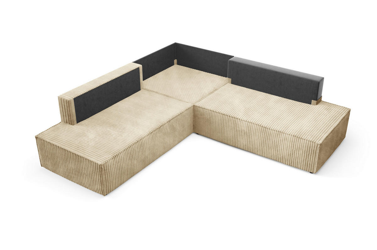 ECKSOFA TESSO II R-S Beige Kordstoff mit Schlaffunktion - Beige, Holz (254/254cm) - MASSENO