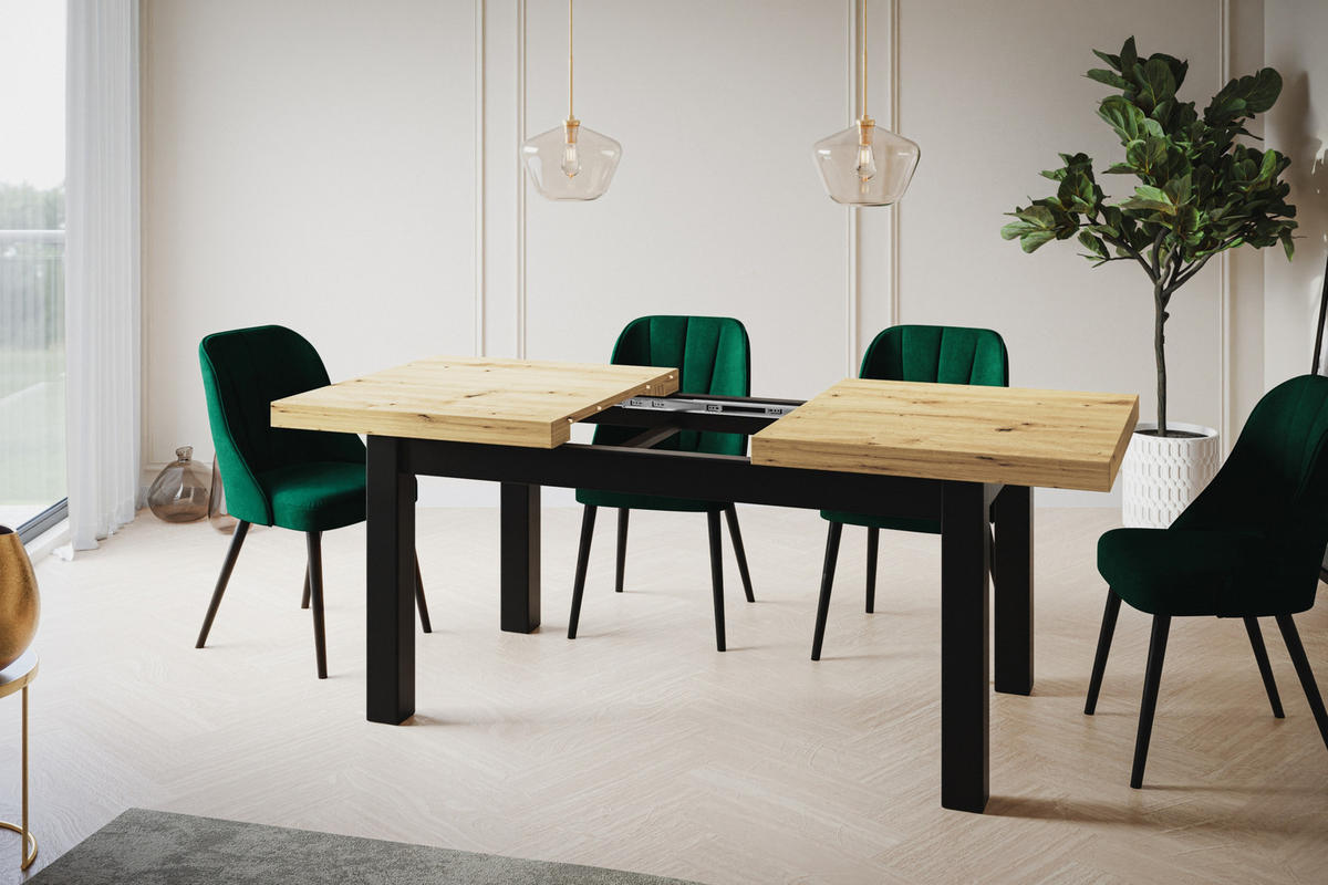 ESSZIMMERTISCH CLASSIC, ausziehbarer Tisch 120-160X80X78 cm, Farbe: ARTISAN, mit Holzbeinen in Farbe Schwarz - Hellbraun/Schwarz, Holzwerkstoff (120/80/78cm) - Alpi-Möbel