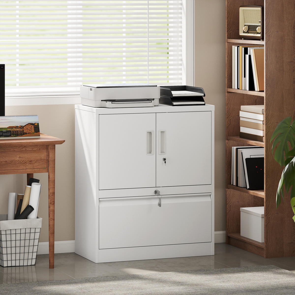 AKTENSCHRANK Büroschrank Abschließbar Mehrzweckschrank aus Stahl Lagerschrank - Weiß, Metall (40/95/80cm) - HOMCOM