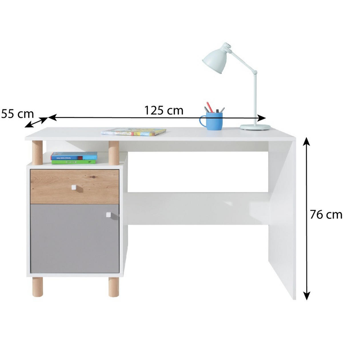 SCHREIBTISCH Figo für Jugendzimmer, mit 1 Tür und 1 Schublade - Eiche Artisan/Weiß, Holz/Holzwerkstoff (125/76/55cm) - Beautysofa