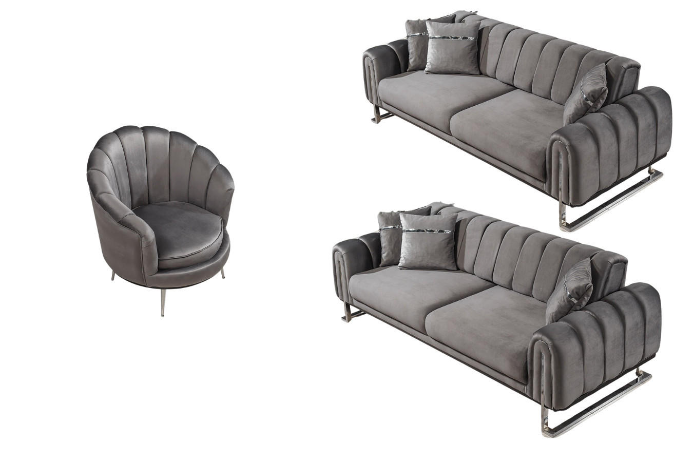 SITZGARNITUR Wave Grau Stellvariante:3+3+1 - Grau, Holz (227/78/94cm) - Villa Möbel