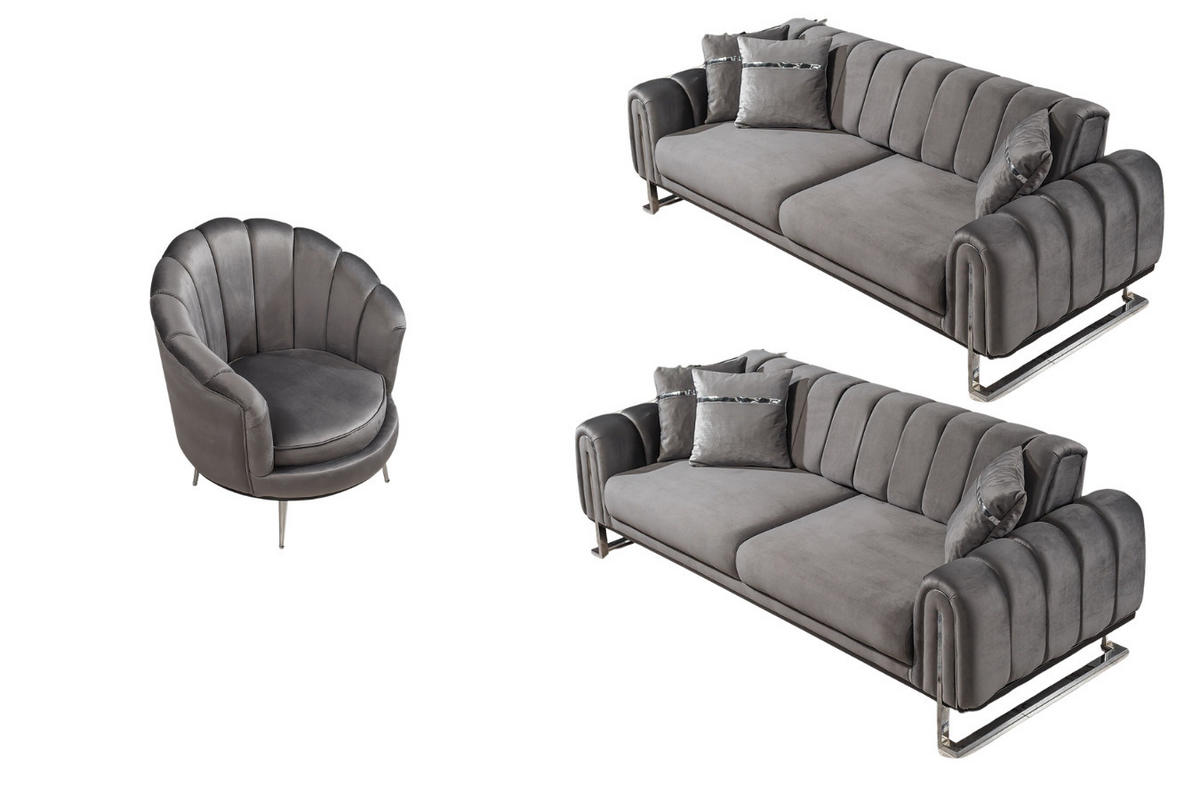 SITZGARNITUR Wave Grau Stellvariante:3+3+1 - Grau, Holz (227/78/94cm) - Villa Möbel