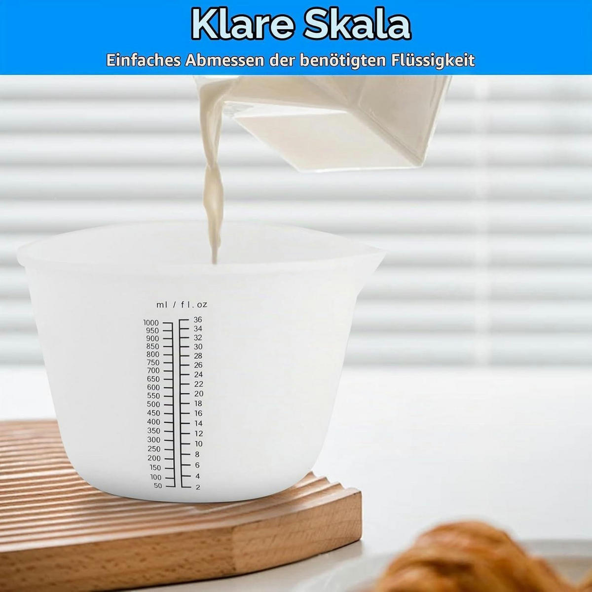 MESSBECHER 2-teiliges Set Silikon 1000 ml / 600 ml - Weiß, Kunststoff (1L)