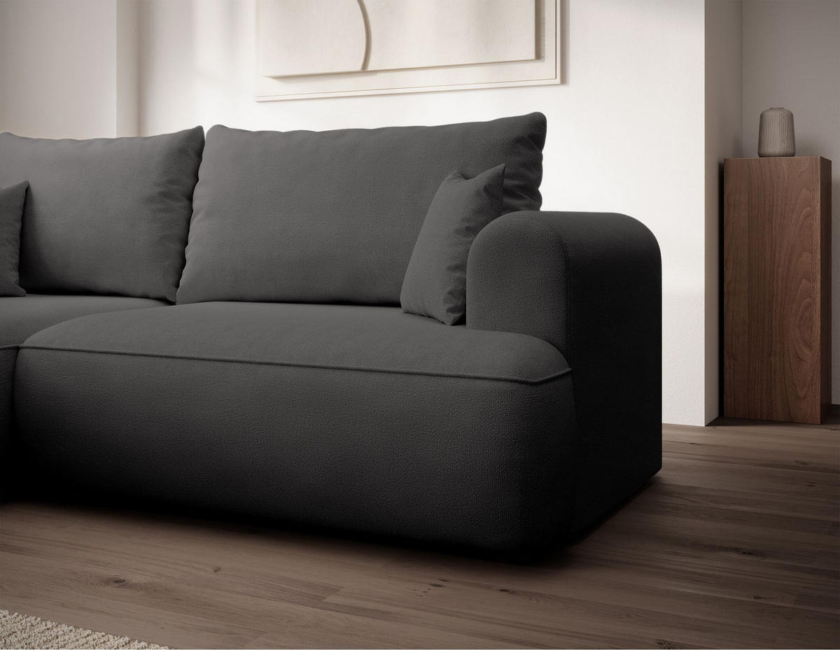 ECKSCHLAFSOFA Ovo Mini Dunkelgrau Easy-Clean-Chenille-Bezug - Dunkelgrau/Schwarz, Kunststoff/Textil (238/156cm) - Selsey