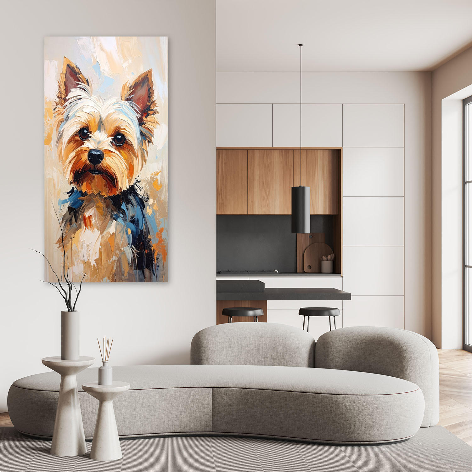 LEINWANDBILD Yorkshire Terrier Hund Tier 60x120cm - Beige, Textil (60/120cm) - Feeby