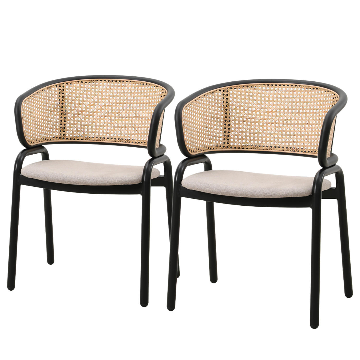 ARMLEHNENSTUHL - Rattan & Webstoff / Eisen, Beige / Schwarz, 2er-Set - Beige, Naturmaterialien (56/76/52cm) - home24