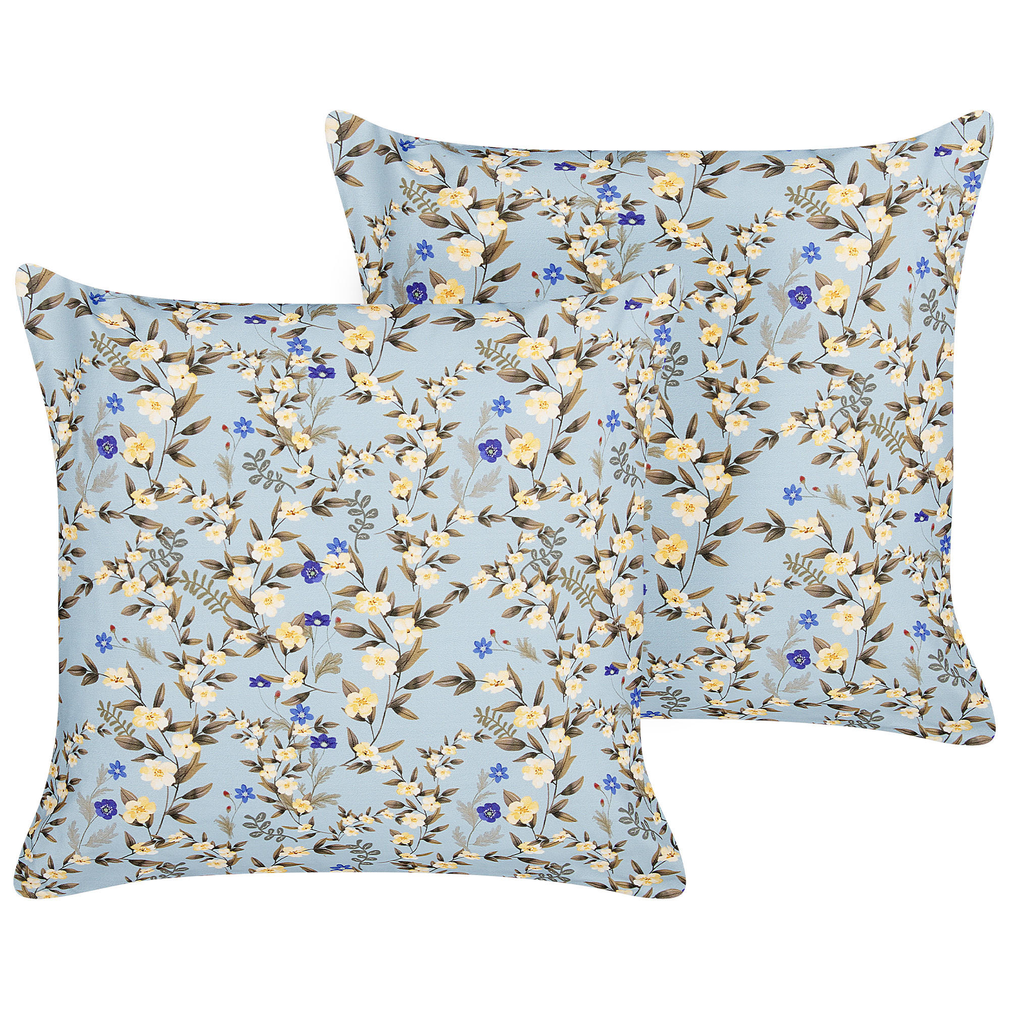 GARTENKISSEN 2er-Set Blumenmuster blau 45/45 cm Valloria - Hellblau, Textil (45/45cm) - Beliani