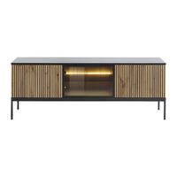 TV-BOARD - 153.4 cm x 39 cm - Holz, Platte, Glas - Schwarz, Naturfarben Hell - OVILA - Schwarz/Naturfarben, Glas/Holz (153.4/56.2/39cm) - Vente-Unique