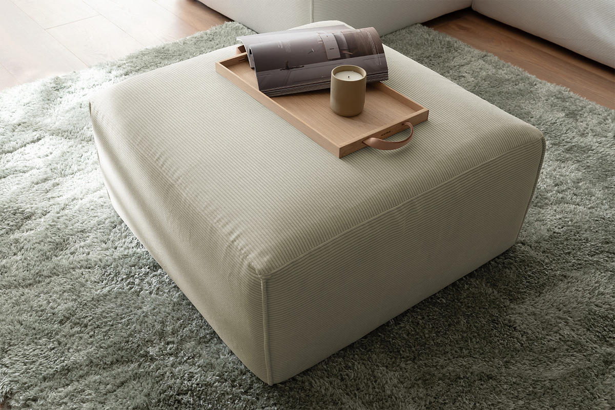 POLSTERHOCKER RANI Beige Cord - Beige/Schwarz, Kunststoff/Textil (80/42/80cm) - KAWOLA