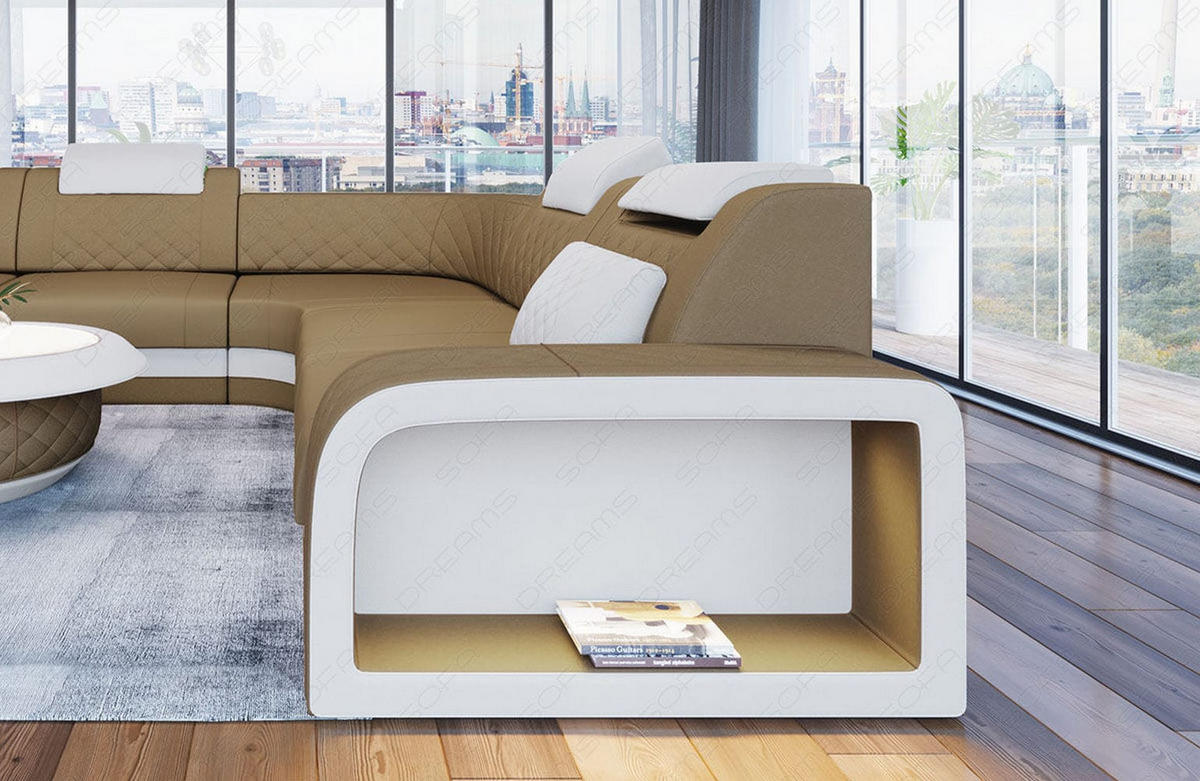 ECKSOFA Sofa Foggia Cappuccino Weiß Mikrofaserstoff - Cappuccino, Kunststoff (294/294cm)