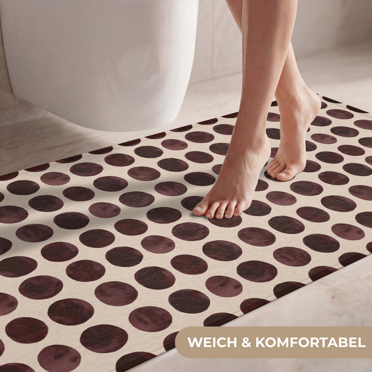 WC PŘEDLOŽKA Puntíky - Vzor - Hnědý 120x60 cm - bordeaux, textil/plast (120/1cm) - OnlyWow
