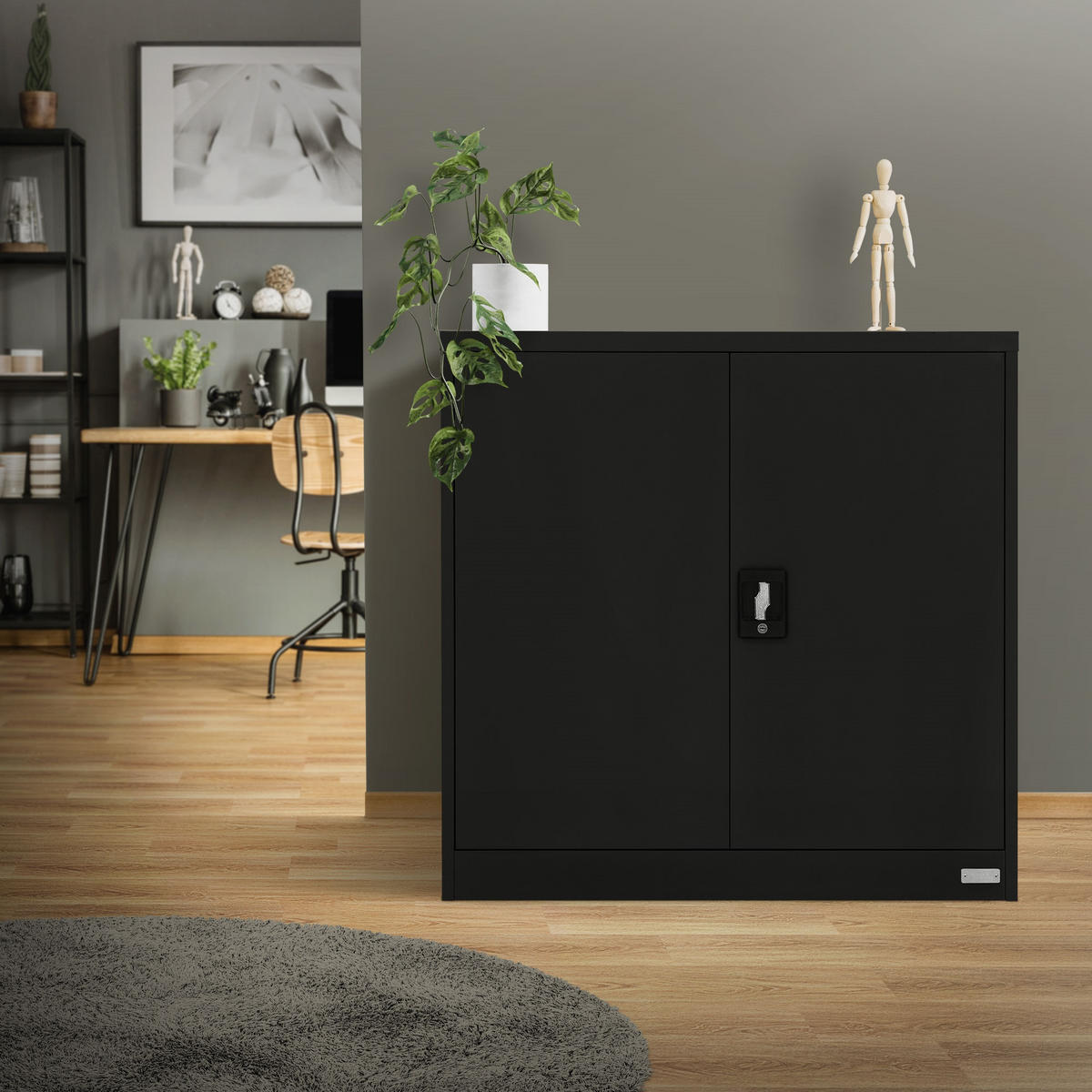 AKTENSCHRANK 90x40x90 cm Schwarz aus Stahl - Schwarz, Metall (40/90/90cm) - ML-DESIGN