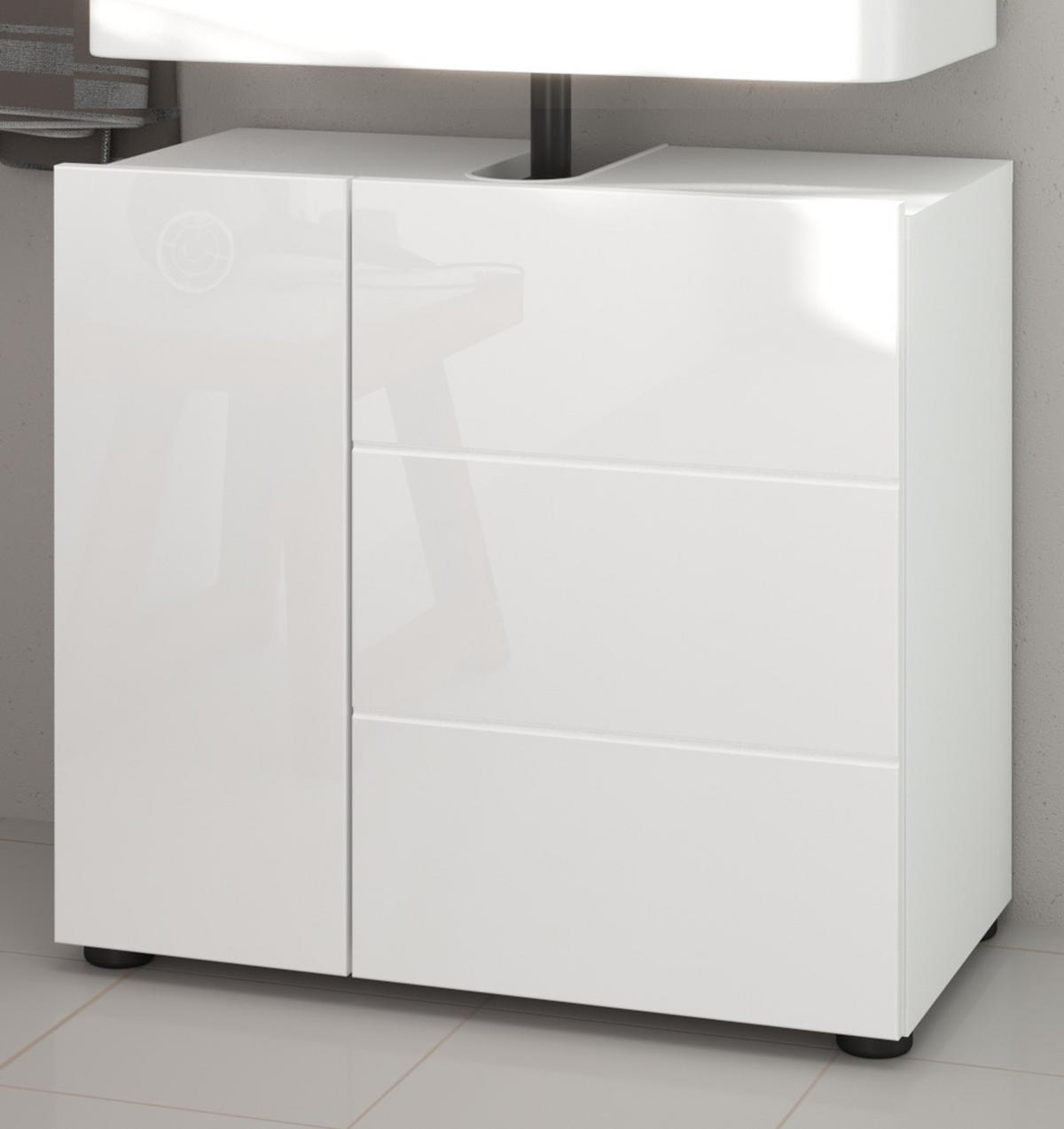 WASCHBECKENUNTERSCHRANK weiß Hochglanz 60 cm, Unterschrank 2-türig - Weiß Hochglanz/Schwarz, Holzwerkstoff/Kunststoff (60/56/34cm) - Inn.Furn