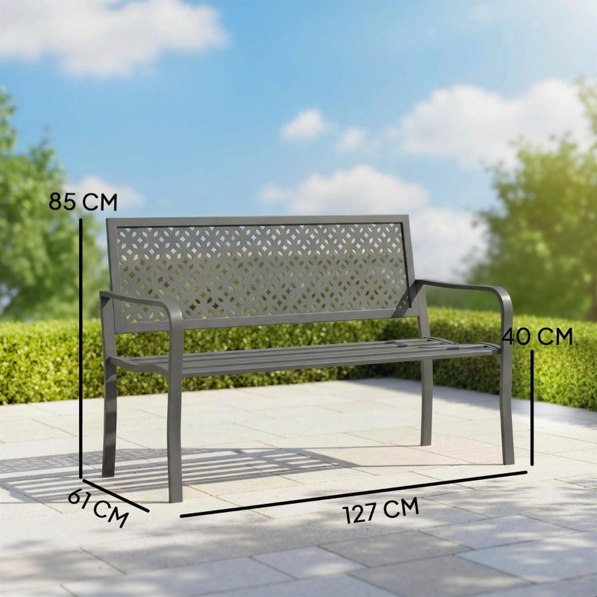 GARTENBANK 2 Sitzer Metall wetterfest 240 kg - Dunkelgrau, Metall (127/85/61cm) - LEBENLANG