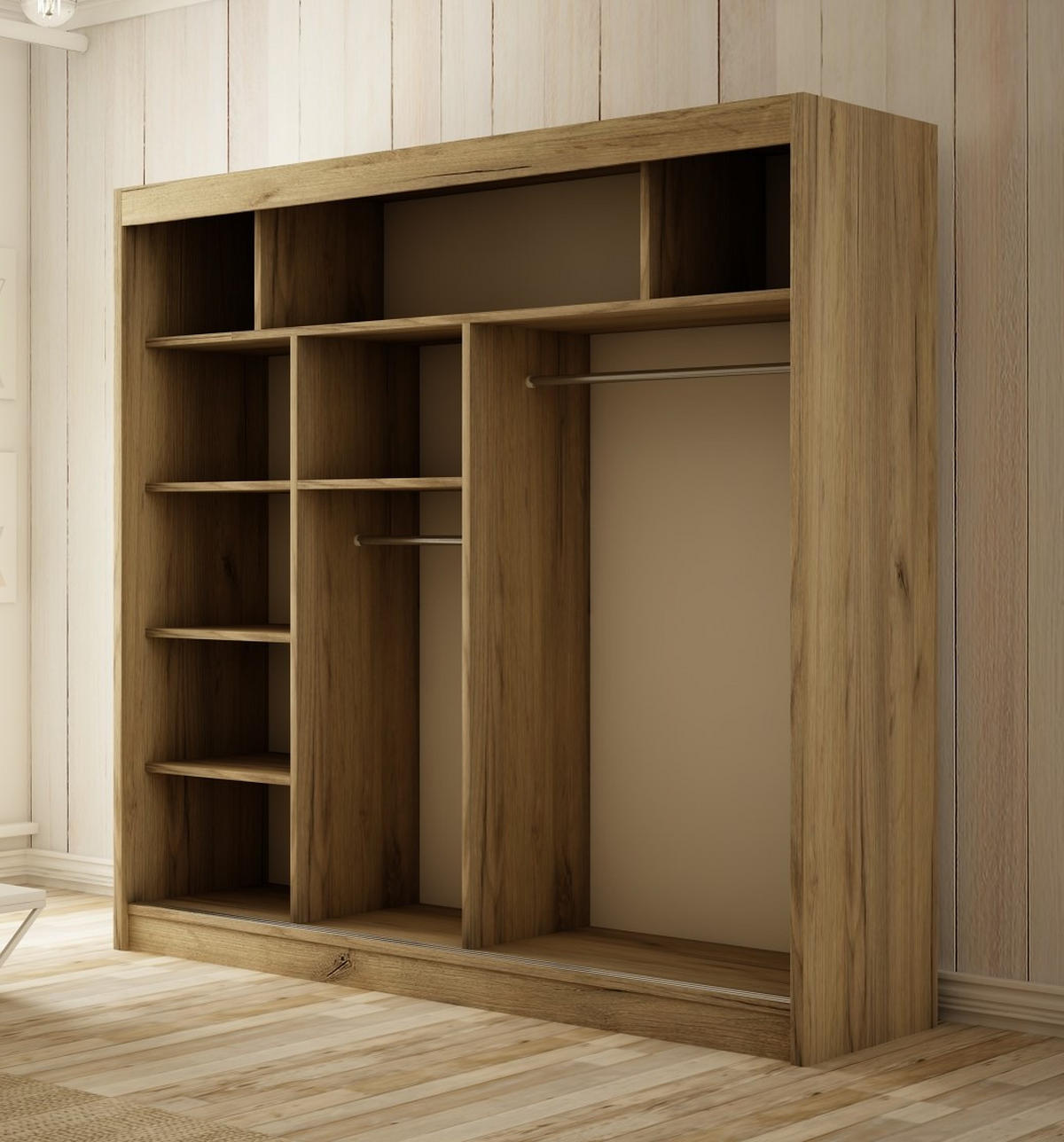 SCHWEBETÜRENSCHRANK Saturn 200 cm 2-türig, Eiche sonoma - Sonoma Eiche, Kunststoff (200/215/61cm) - Margaret Hadas24