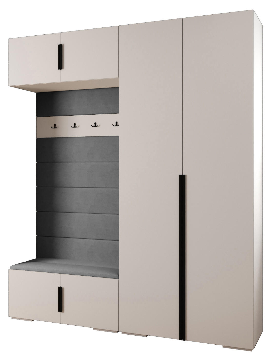 Abiks Möbel Garderoben-Set Weiß, Grau, Schwarz 200x236.7x47 cm