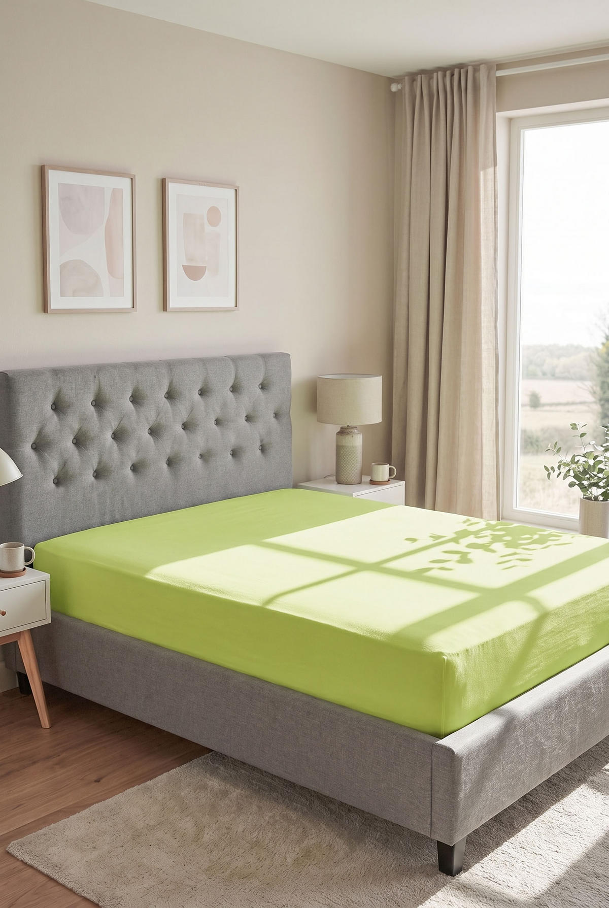 SPANNBETTTUCH Basic Jersey pistaziengrün, 90x190 cm - 100x200 cm - Hellgrün, Textil (100/200cm) - biberna