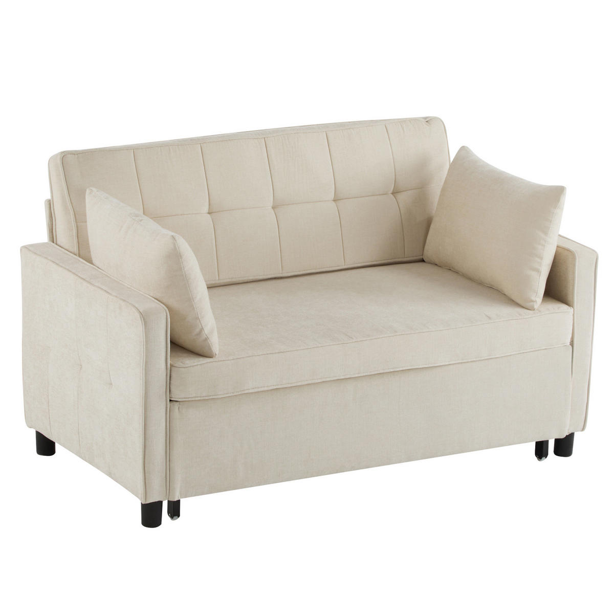 SCHLAFSOFA Chenille mit Ausziehfunktion und 2 Kissen Beige 142/79/85 cm - Beige, Textil (79/85/142cm) - Redom