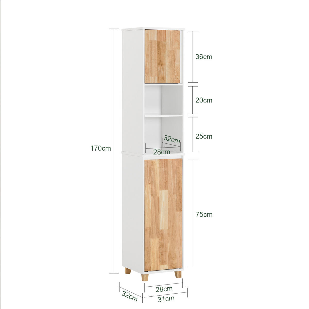 HOCHSCHRANK Weiß - Weiß, Holz/Holzwerkstoff (31/170/32cm) - SoBuy