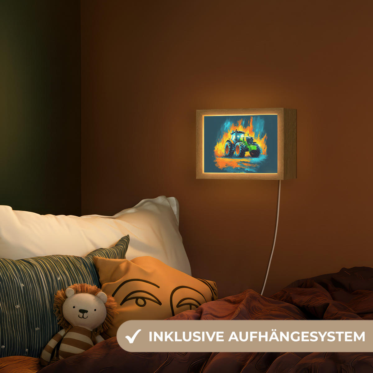 NACHTTISCHLAMPE Abstrakt - Traktor - Grün 20x15 cm - Dunkelblau, Holzwerkstoff (8/20/15cm)