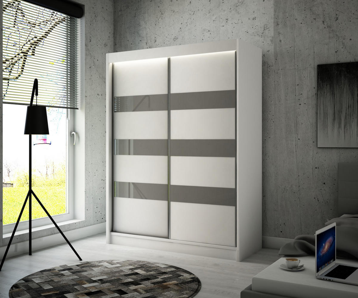 KLEIDERSCHRANK SOLTI mit LED - 120 cm - Weiß|Grau - Weiß/Grau, Holzwerkstoff (120/215/61cm) - ALTDECOR