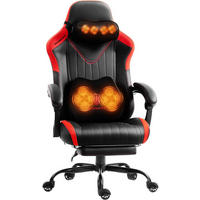 GAMING Stuhl mit Massagefunktion & Lendenwirbelstütze & Nackenstütze - Rot, Leder (56/123/70cm)