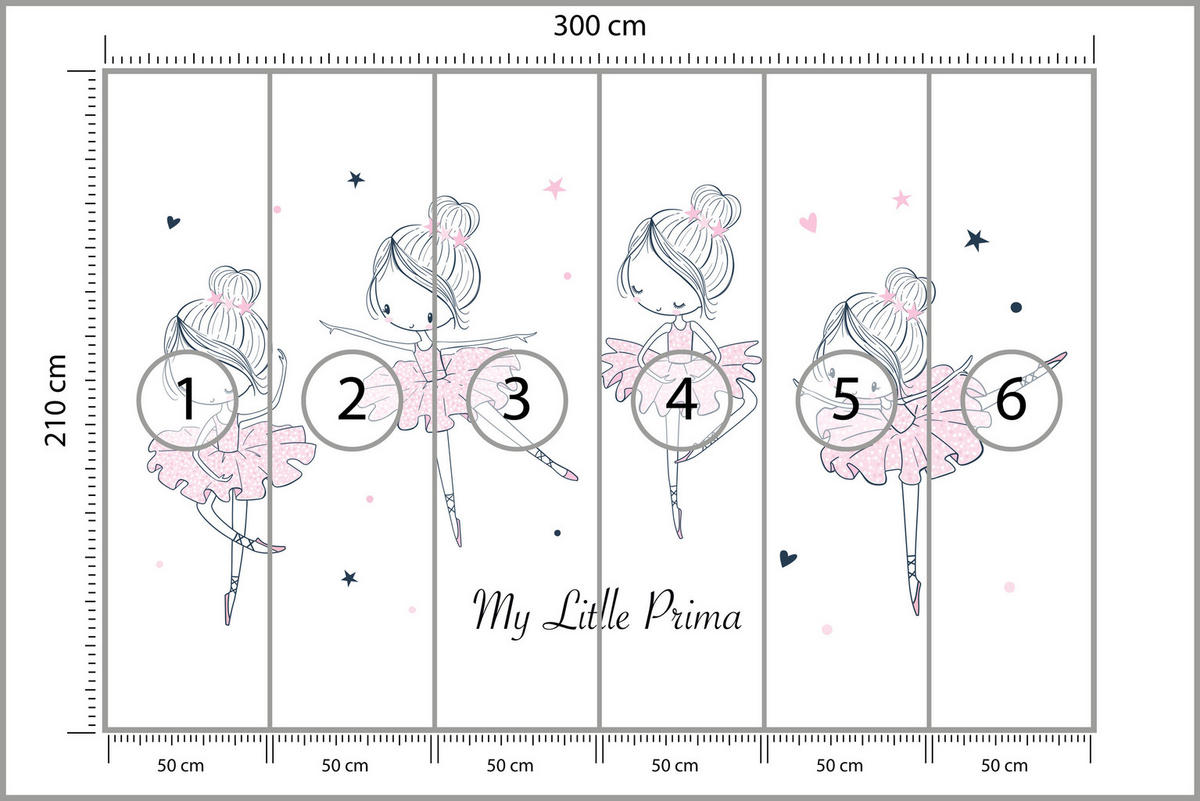 FOTOTAPETE für Kinderzimmer Kleine Ballerinen Tanzen Herzen Sterne 300x210 - Weiß, Papier (300/210cm) - Muralo