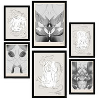POSTER Set Mit 6 Graue & Schwarze Abstrakte Kunst A3 & A4 Schwarzer Rahmen - Schwarz, Papier (29/3cm) - Nacnic